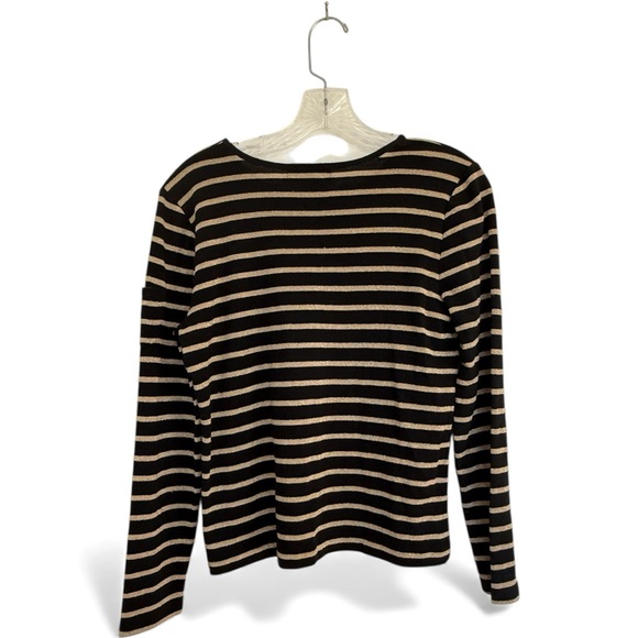 Lauren Ralph Lauren Petite Large Black & Gold Metallic Stripe Top - Picture 4 of 11